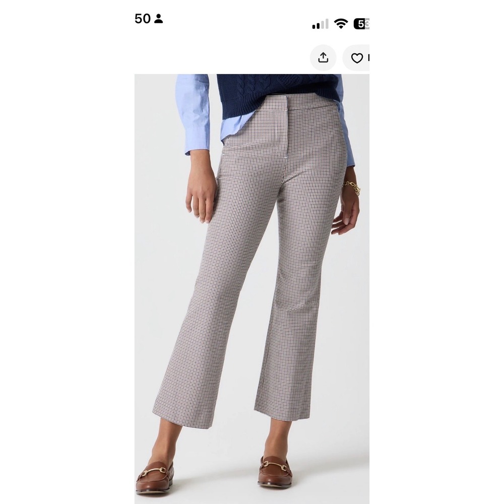 J.Crew Kelsey Pant Brown Navy Check Plaid Crop Kick Flare Trouser Size 4